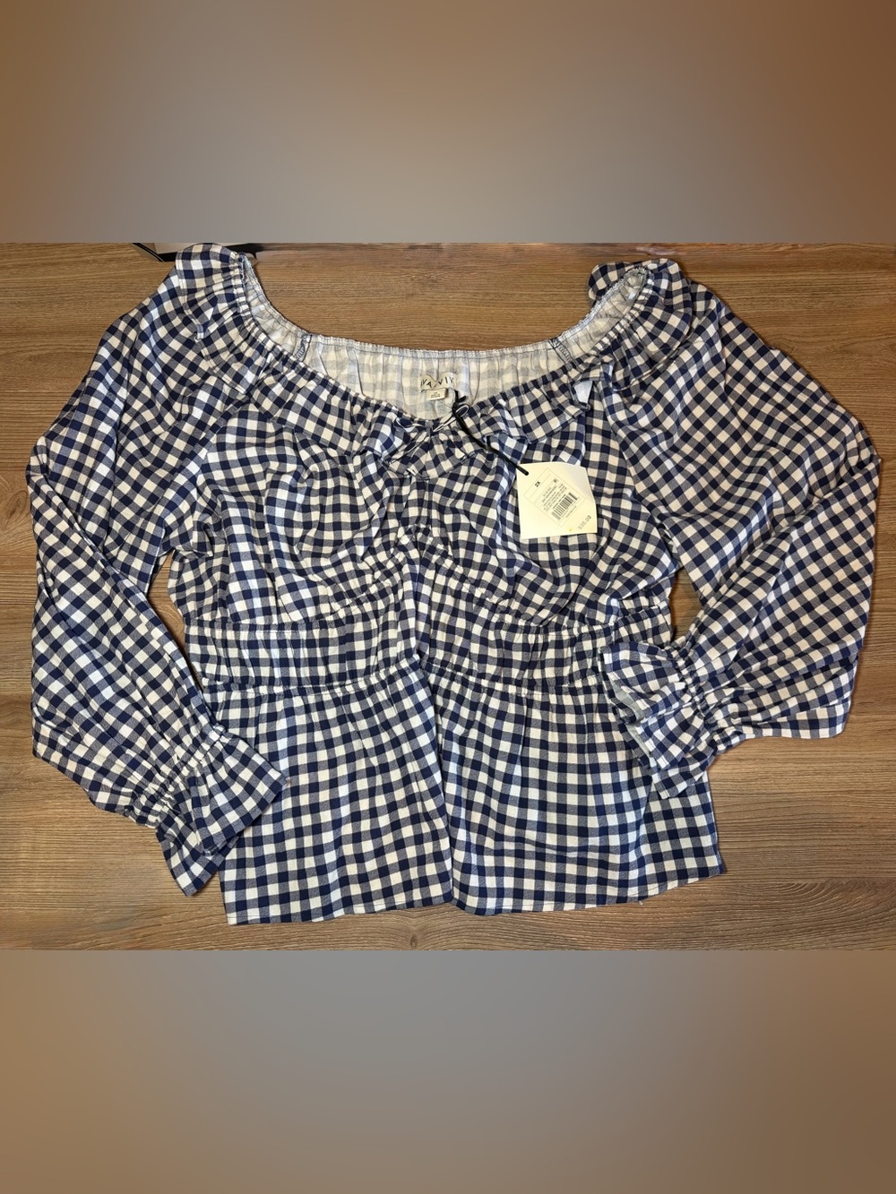 Women’s Navy & White Gingham Peplum Dress